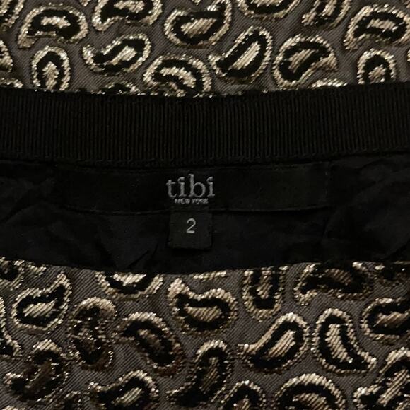 Tibi Jacquard Pleated Gold Black Metallic Paisley Mini Skirt Size 2 - Picture 5 of 8